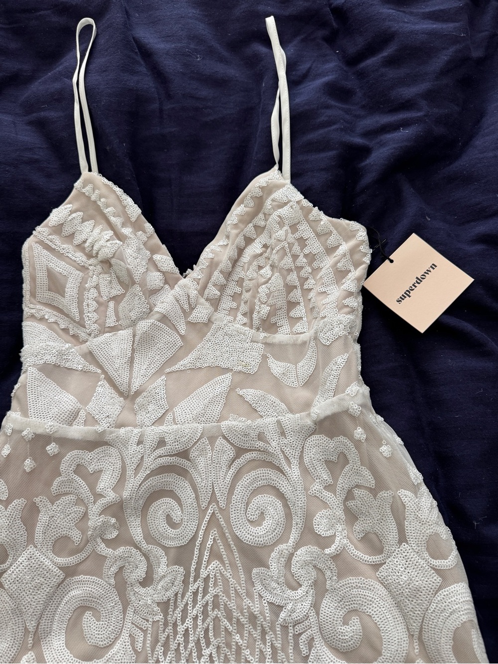 superdown White Beaded Mini Dress